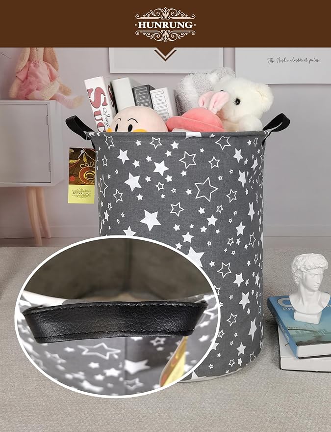HUNRUNG Laundry Hamper, Large Canvas Fabric Lightweight Storage Basket Toy