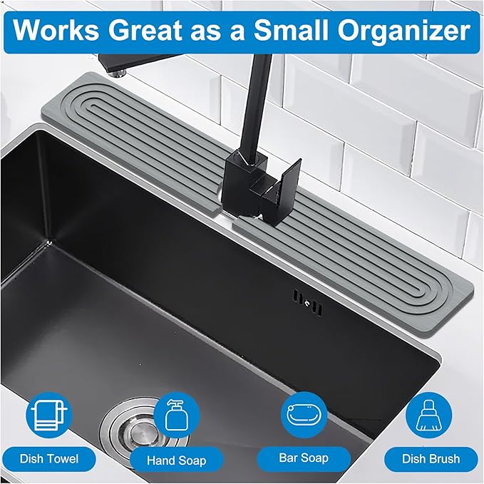 Faucet Mat for Kitchen Sink – 24"x4" Diatomite Stone Sink Splash Guard