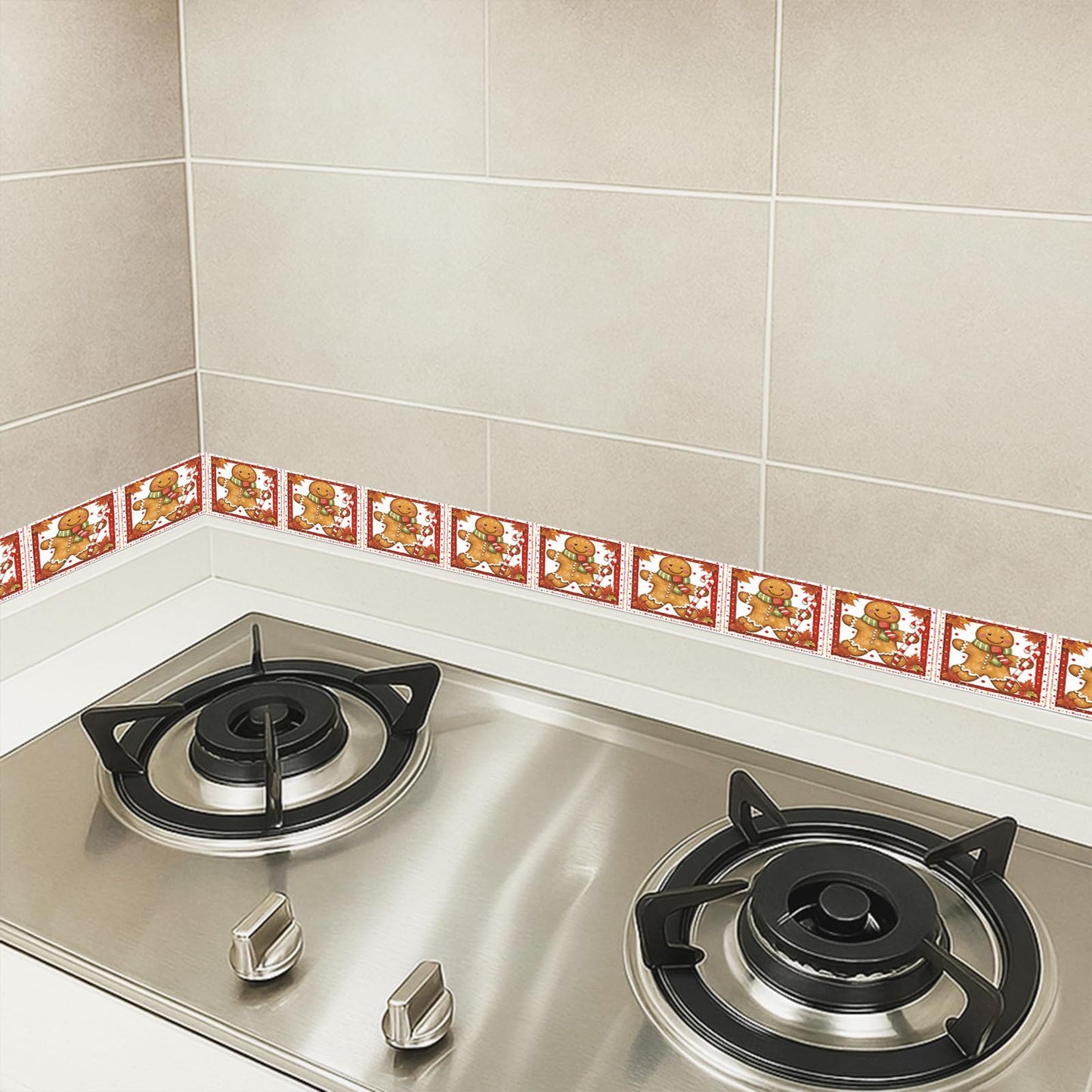 HOMETITUTE Wallpaper Border Peel and Stick Christmas Gingerbread Candy Cane Fall Wreath Wall Decoration Self-Adhesive Border for Bathroom Kitchen Living Room Winter Holiday Decor 4x196 Inch