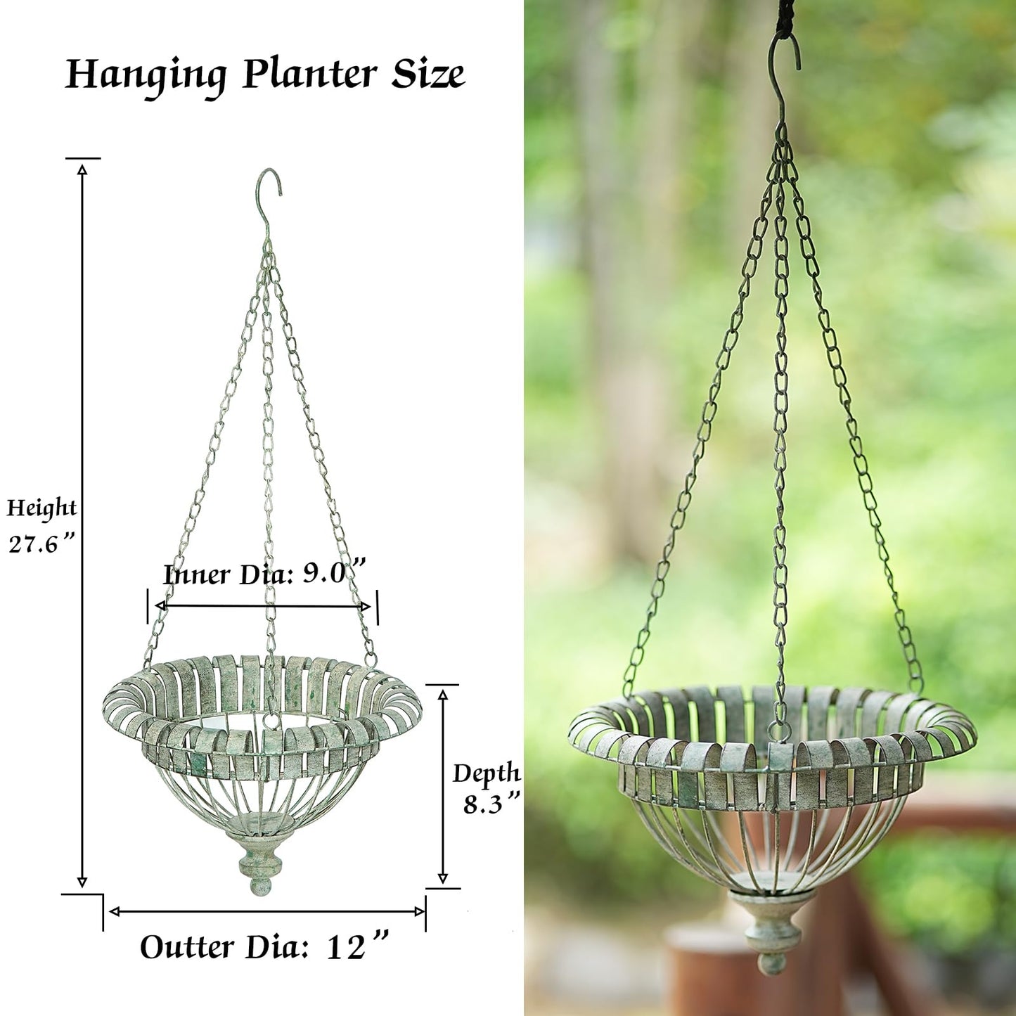 HUWAIPL Set of 2 Metal Hanging Planters,Hand-Crafted Rusty Hanging Basket Plant Holder for Outdoor Indoor Garden, Patio, Deck, Porch, Flower Pots