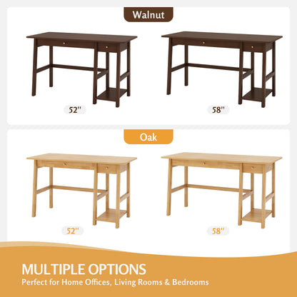 NELYE Solid Wood Desk with Drawer - 58 Inch Modern Writing and Computing Workstation for Home Office in Oak
