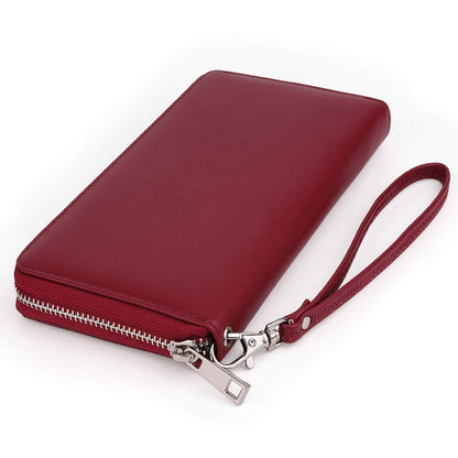 UTO Purses for Women Mother Mum Zip Around Ladies Card Wallet Checkbook Passport Organizer Travel Clutch with Wristlet Synthetic Leather Red