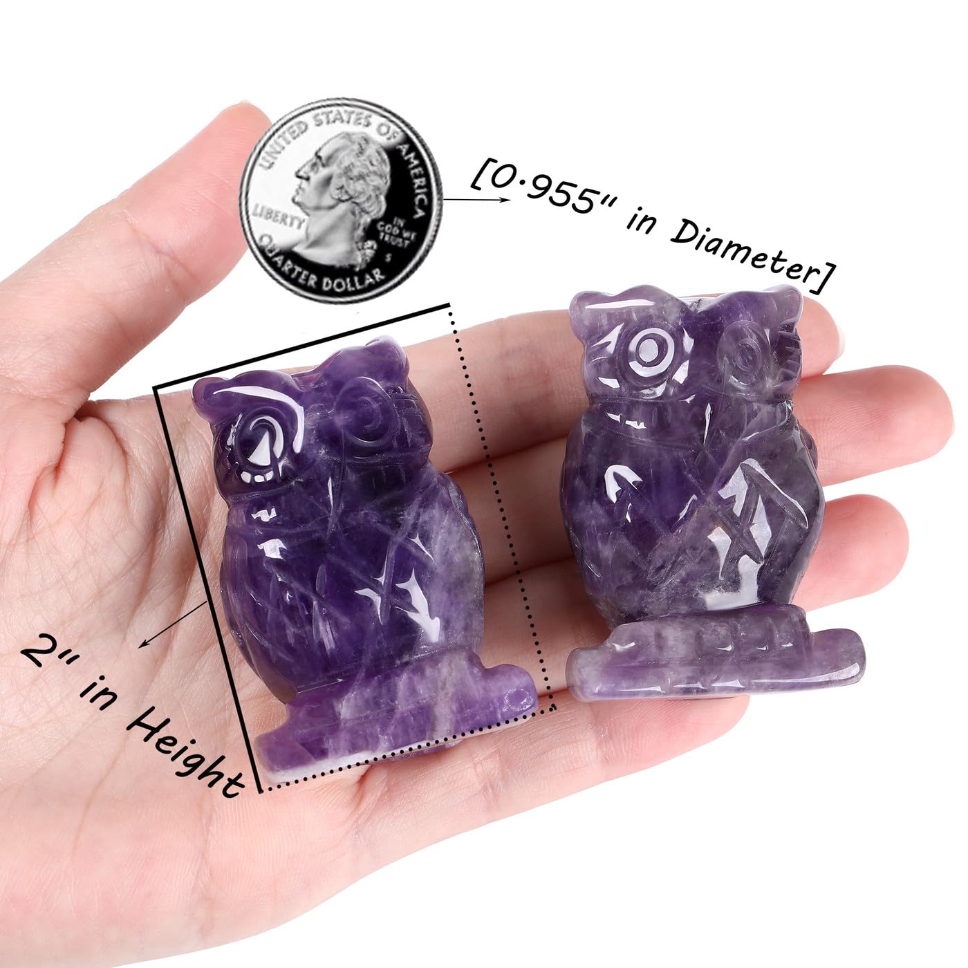 QINJIEJIE Bundle of Amethyst Crystal Tree and Owl Decor Stone Figurines Natural Reiki Gemstone Tree Life Stone Base Copper Wire Office Desk Room Feng Shui Home Decor Gifts