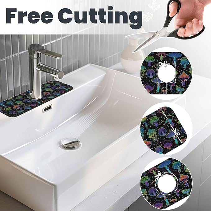 Cool Mushroom Mushrooms Kitchen Sink Splash Guard Faucet Mat Super Absorbent
