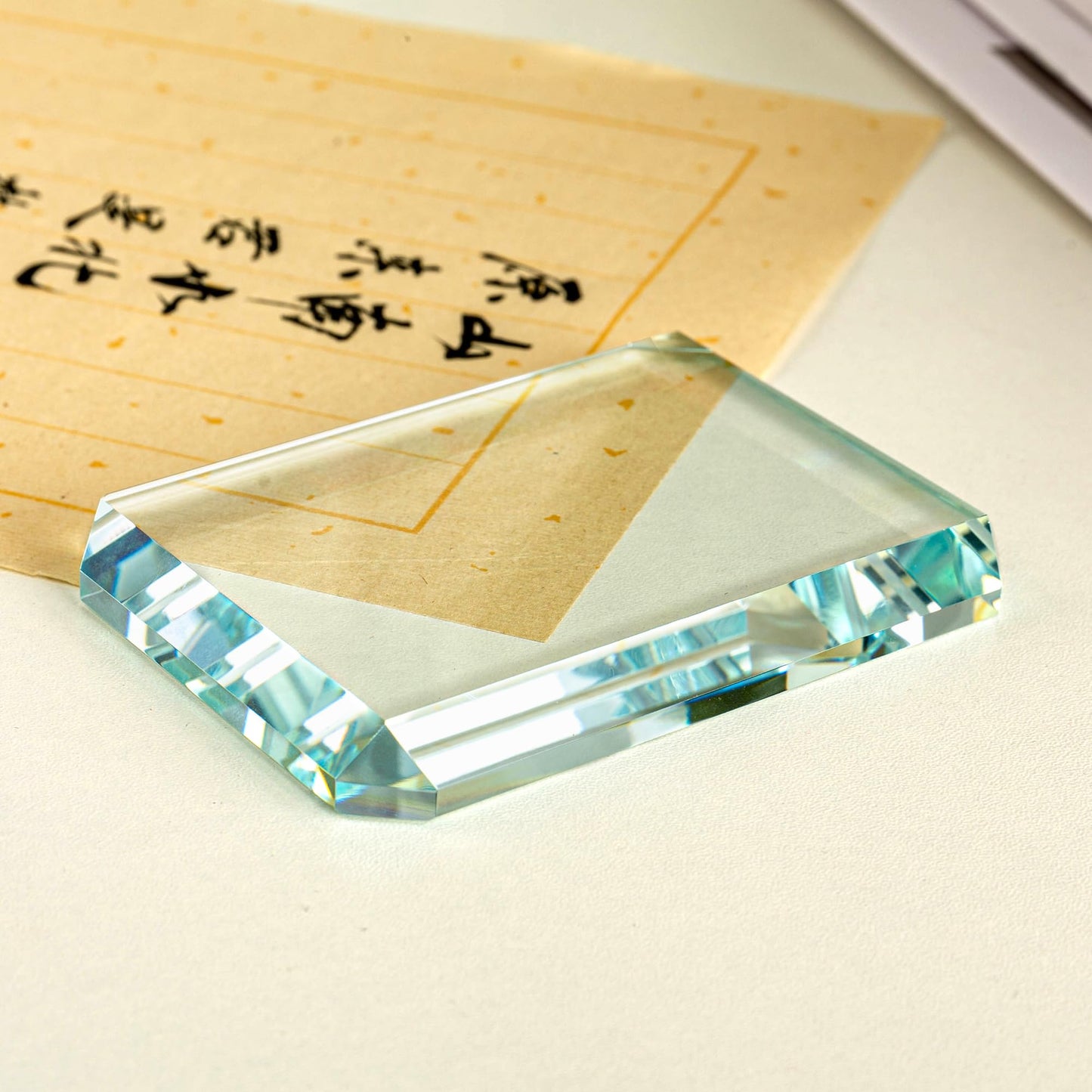 Set of 2 Rectangular Glass Paperweight Blocks - Clear Glass Paper Weights - Glass Block Decor Tiles for Office, Home Crafts, Projects, Ornaments (A)