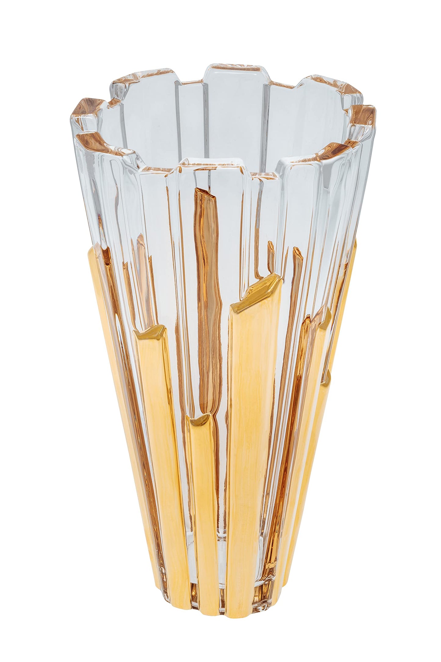 Bohemian Made Design Luxurious Decorative Tabletop Piano Golden Stripe Crystal Glass Flower vase, 12" Height, Precious Wedding Home Decoration Gift