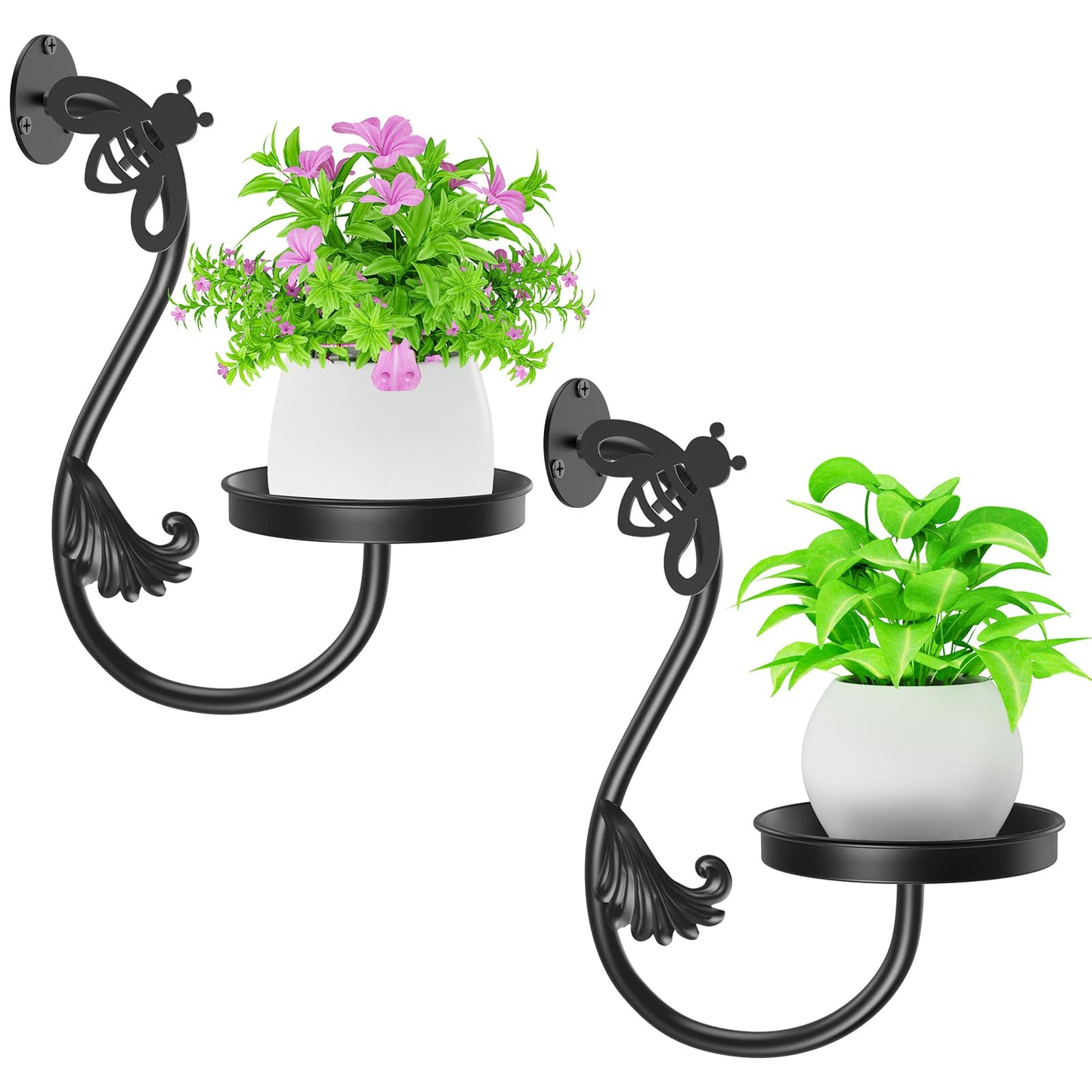 KHayRovies Wall Plant Holder Indoor, Metal Hanging Planters Hanger Floating Flower Display Stand for Window, Plant Shelves Hanging Plant Holder Window Plant Hanger Plant Decor Black (Bees-2pc)