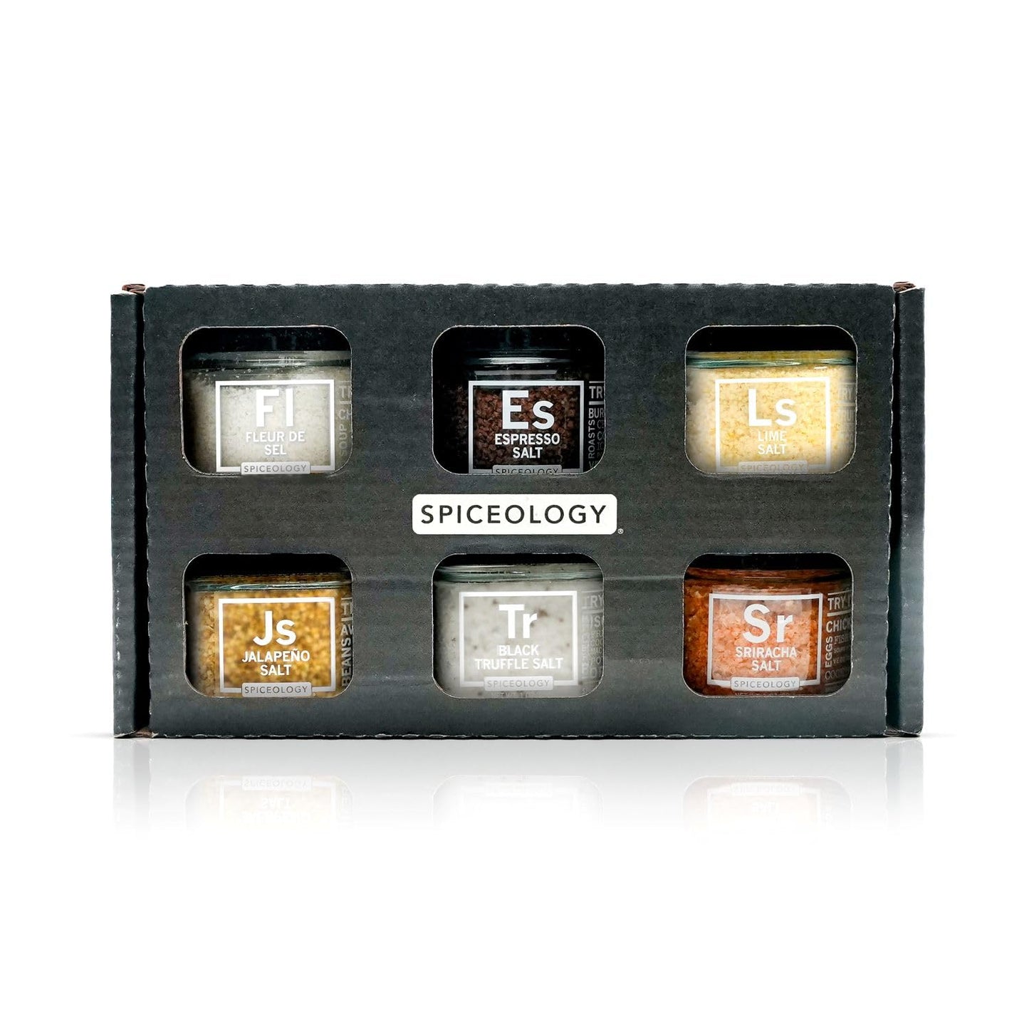 Spiceology - Gourmet Luxe Infused Salt Sampler Gift Set - Set of 6 - Flavors Include: Fleur de Sel, Espresso, Lime, Jalapeno, Black Truffle, Sriracha
