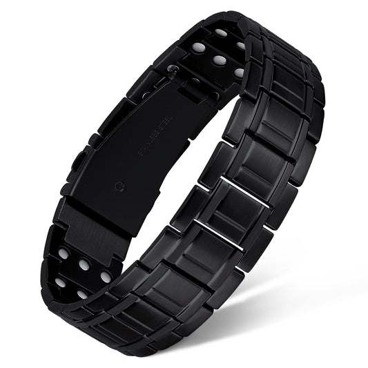 Feraco Magnetic Bracelets for Men, Titanium Steel Bracelets with 3X Ultra Strenth Neodymium Magnets, Adjustable Health Gift (Black)