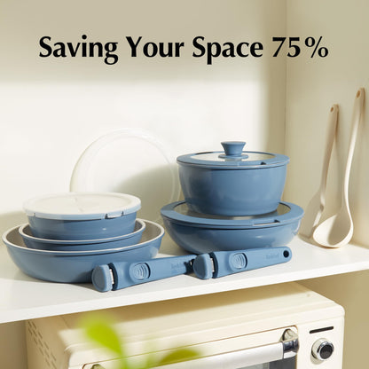 Redchef 32pcs Ceramic Pots and Pans Set Non Stick, Nonstick Kitchen Cookware Set with Detachable Handle, Non Toxic, PFAS PFOA & PTFE Free, RV Ceramic Cookware Set for Camping, Dishwasher/Oven Safe