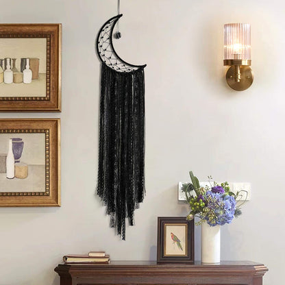 Dream Catcher Black Moon Dream Catchers with Crystal Stone, Handmade Gothic Wall Hanging, Witchy Woven Boho Decor for Bedroom Bohemian Home Decoration Ornament Craft Gift (Black)