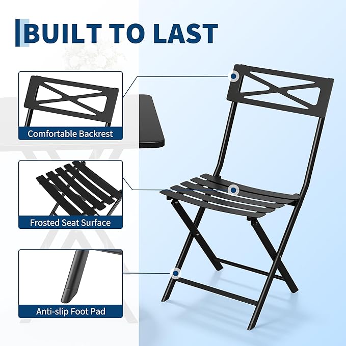 GarveeLife 3 Piece Outdoor Bistro Set, All Metal Patio Table and Chairs Set