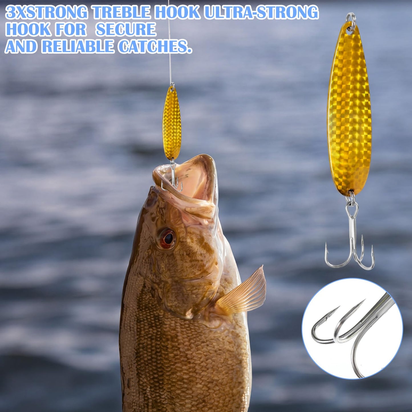 Soulchen 6 Pcs Crocodile Fishing Spoons with Heavy Duty Treble Hooks Saltwater Freshwater Fishing Lures Spoons for Tuna Bass Salmon Trout Walleye Pompano Mackerel Bluefish Casting (Gold，Silver,3 oz)