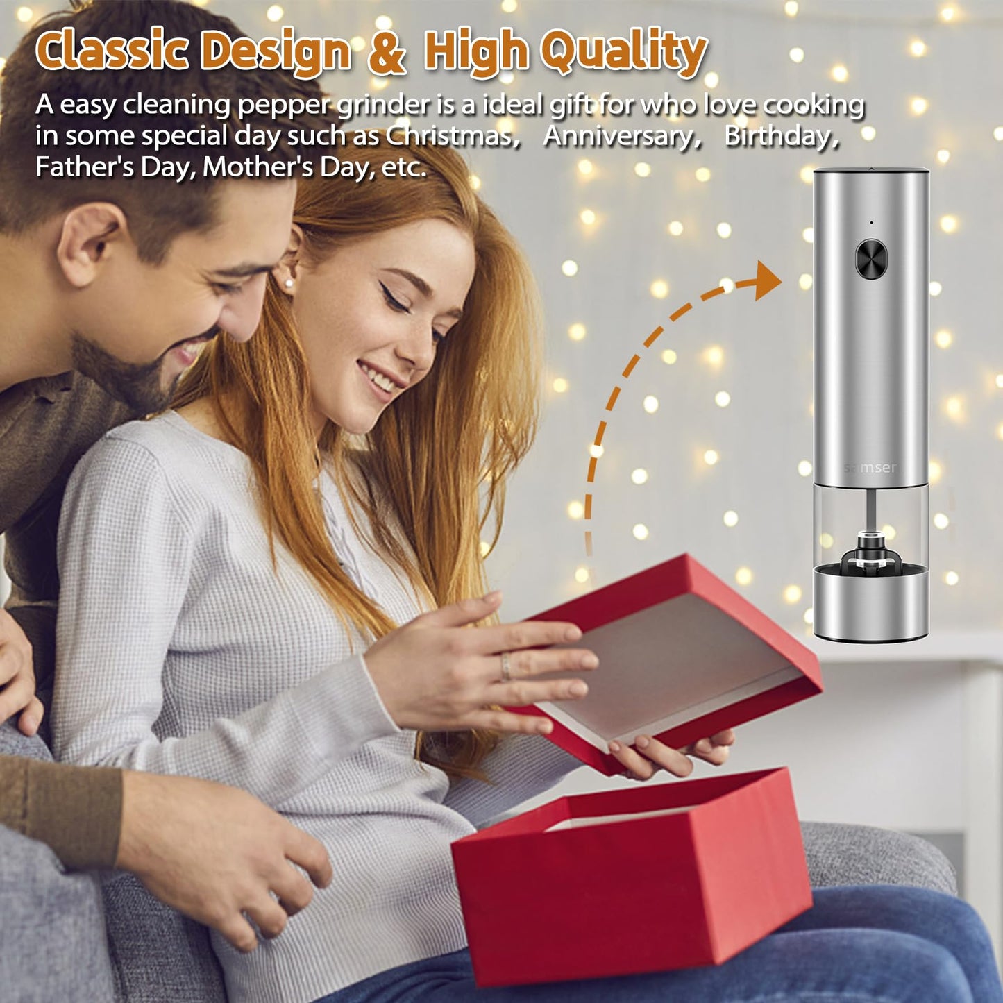 Electric Stainless Steel Pepper & Salt Grinder, Battery Operated, Pack of 2