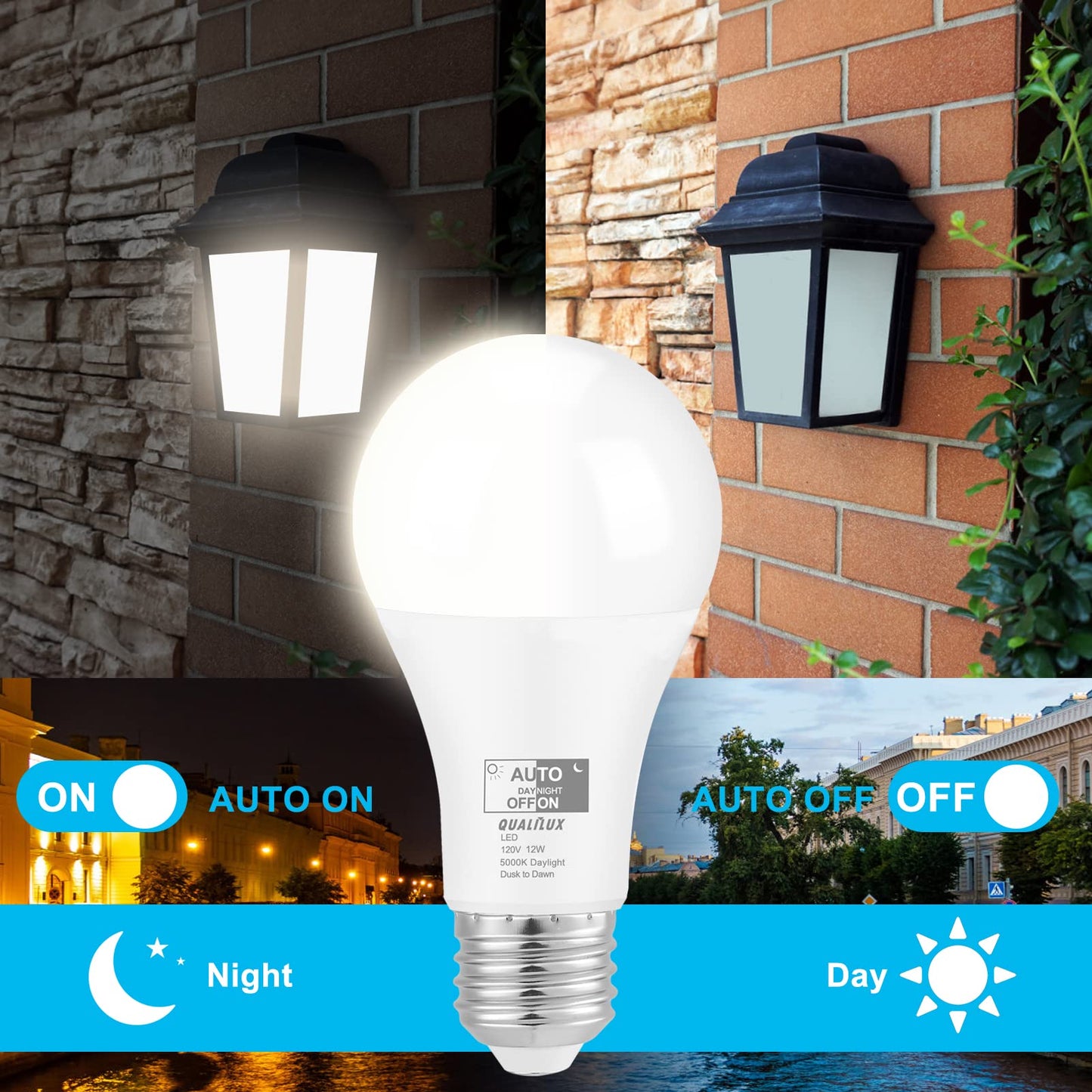 Dusk to Dawn Light Bulbs, Auto On/Off Light Sensing LED Bulbs Outdoor, Vintage Amber, Edison ST19 2-Pack, 6.5W 700LM 60W Equivalent, HQ-H027