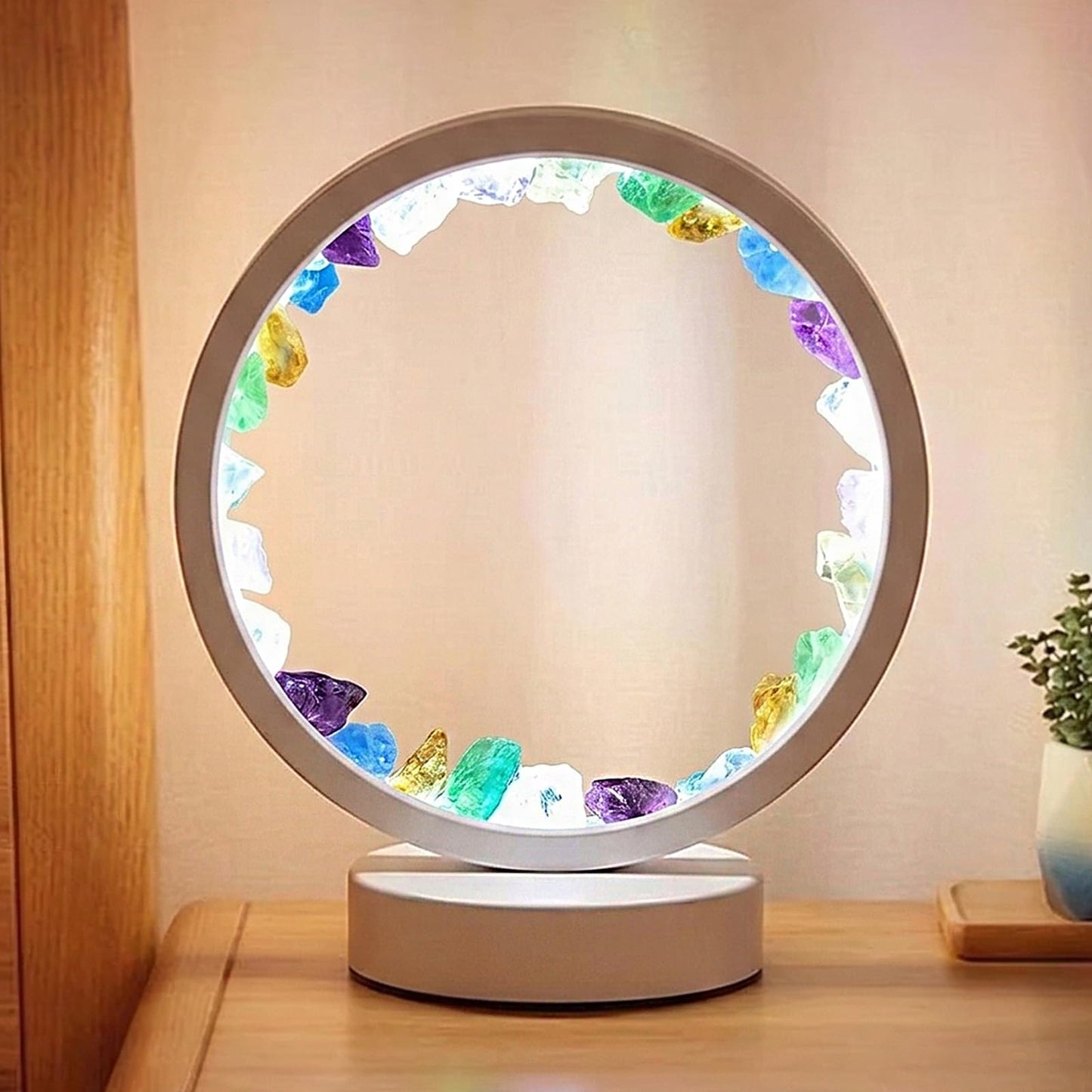Runyansghi Chroma Gravel Night Lamp 8.6" Natural Healing Crystal Bedside Lamp USB Port 3 Colours Dimming Mode Bedroom Lamp Suitable Night Light for Living Room Bedroom Office Home Decor Ideal Gift