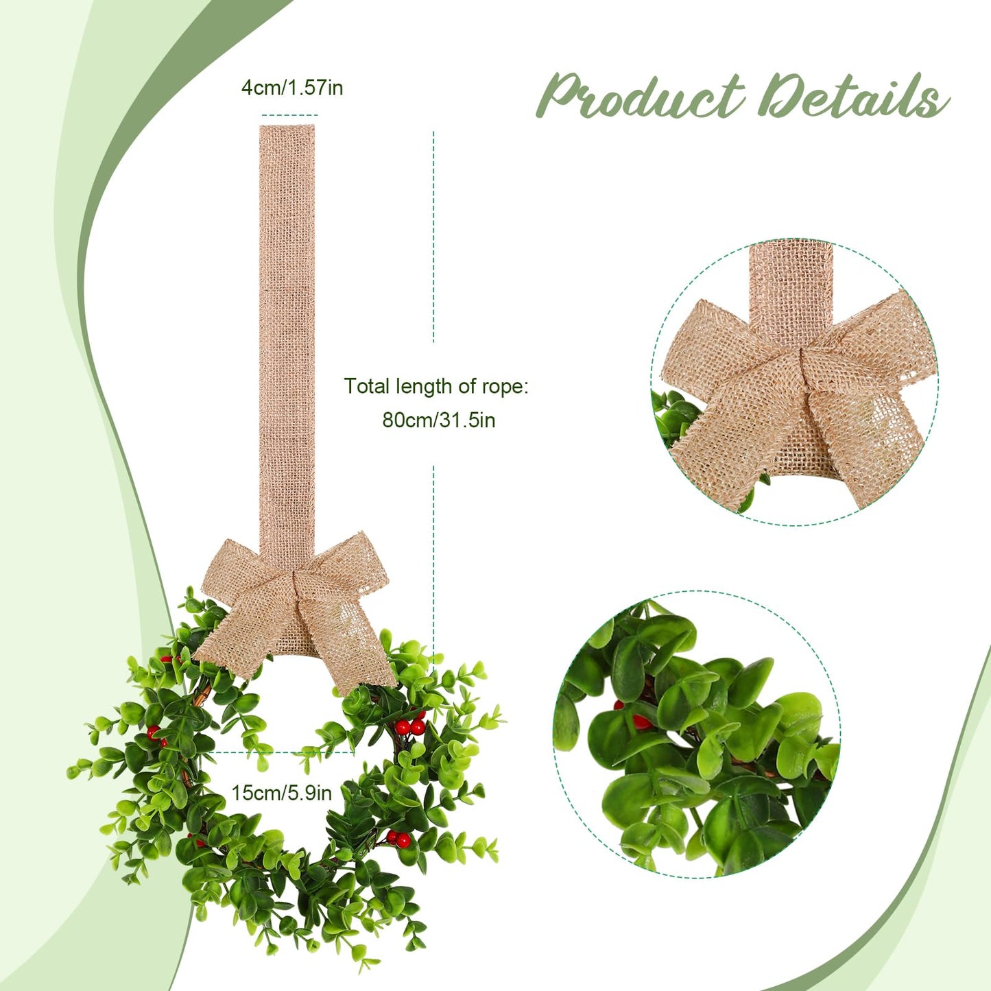 Canlierr 6 Pcs Christmas Kitchen Cabinet Wreaths with Ribbon Small Mini Christmas Wreath for Window Door Chair Wall Xmas Decoration(Rustic)