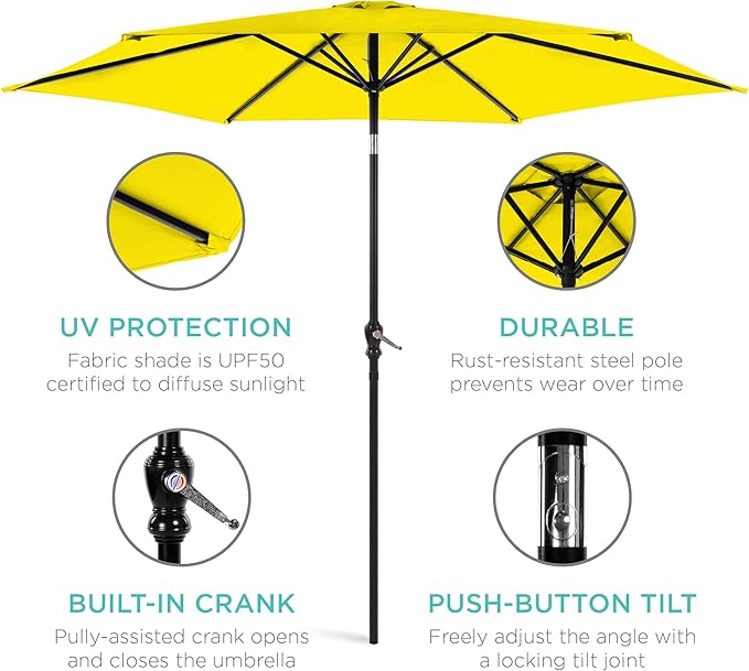 Best Choice Products 10ft Outdoor Table Compatible Steel Polyester Market Patio Umbrella w/Crank and Easy Push Button Tilt