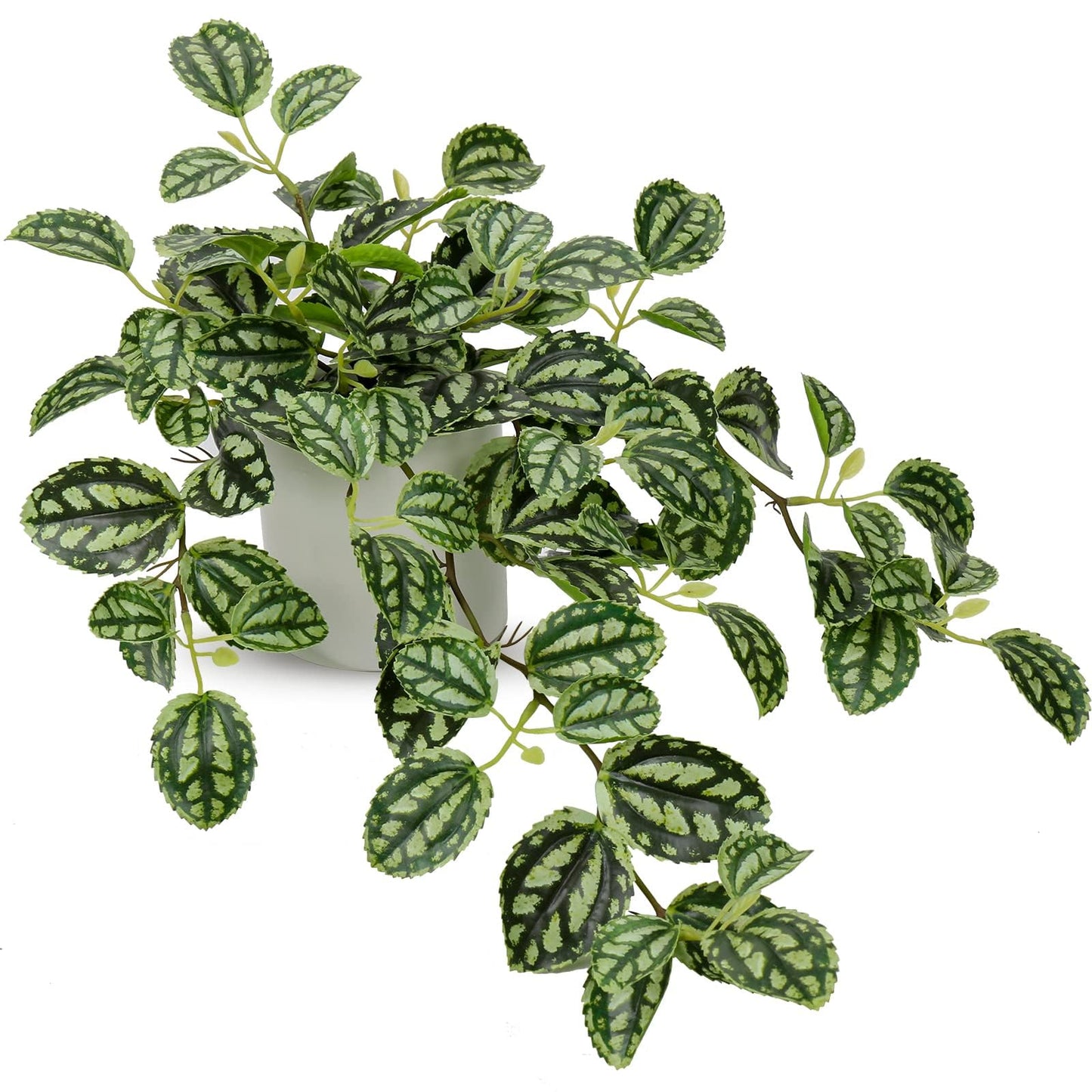 GnFlus Fake Hanging Plants, 20 Inch Artificial Ivy Plant in Ceramic Pot Faux Watermelon Peperomia Trailing Vine Plant Potted for Home Bedroom Office Table Shef Desk Indoor Outdoor Decor Green