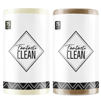 Fantasticlean Microfiber Cleaning Cloth Roll -150 Pack, Tear Away Microfiber Towels, 12" x 12", Reusable, Washable, Ultra Absorbent Dishcloth for Home Supplies, Car, Pet, Kitchen (2 Rolls of Grey)