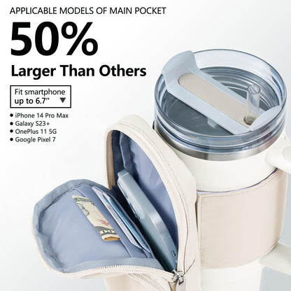 SUITMAT Water Bottle Pouch for Stanley Quencher Series Tumbler, Pouch Bag for Stanley Cup Accessories, Cup Backpack with Multiple Pockets for Phone, Cards, Keys (Bag Only)