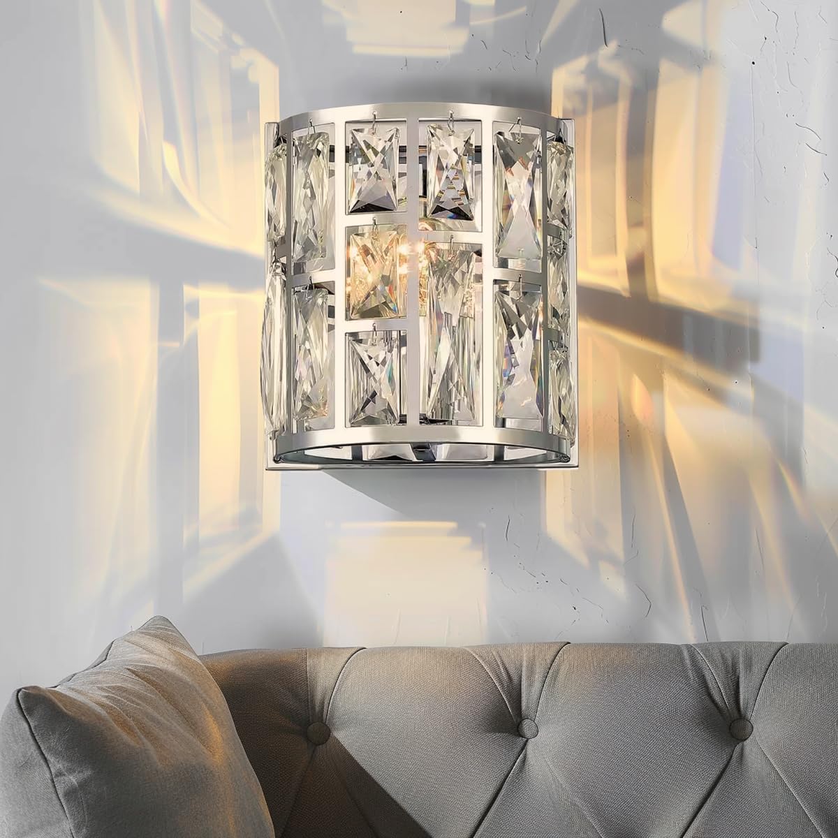 LYTIO Crystal Lamp,1-Light Chrome Indoor Wall Sconce Dimmable 60V Glamourous Style Handmade, B10 Bulb