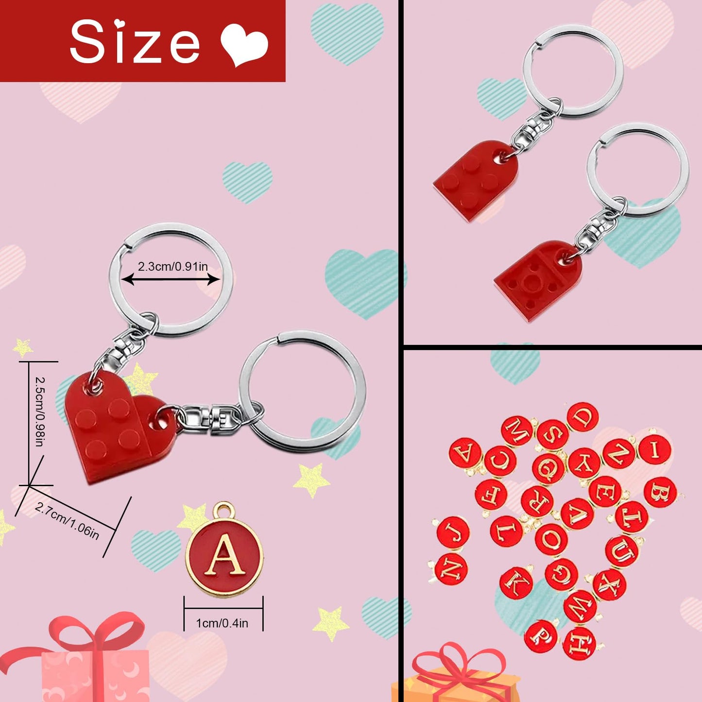 Smilelife Personalized Brick Matching Heart Keychains - Gifts for Mom, Dad, Couple, Boyfriend, Girlfriend, Lovers (Red)