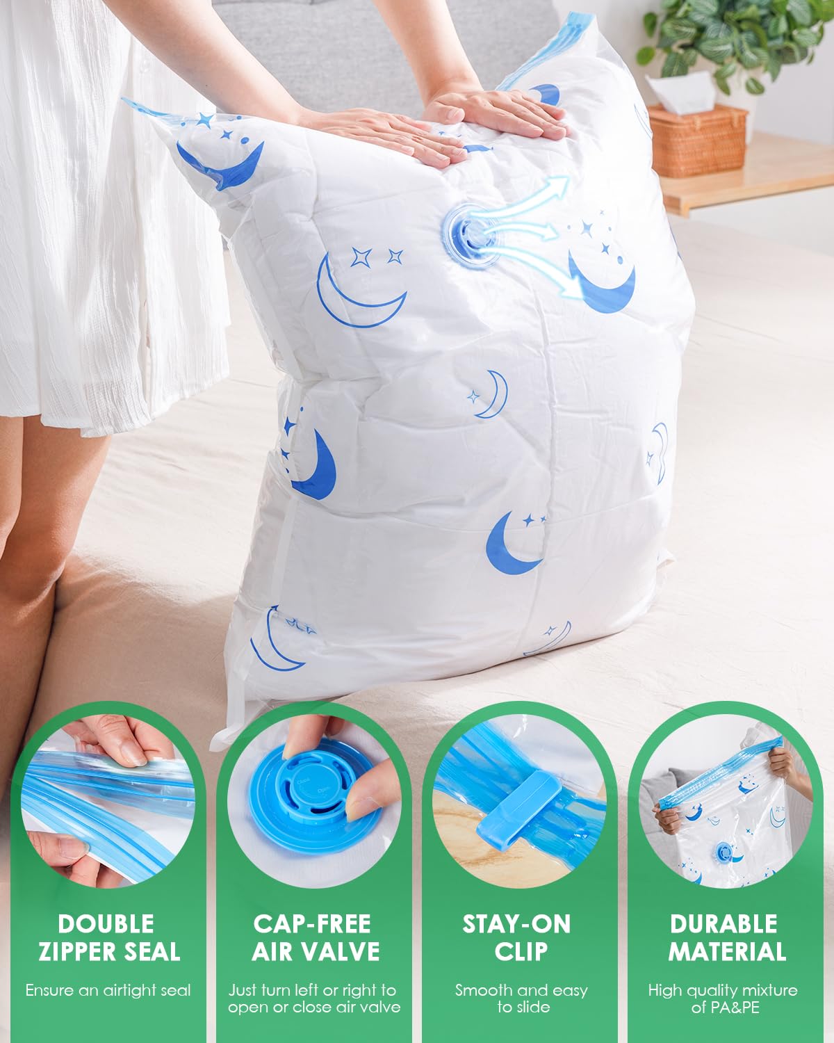 Travel Compression Bags, 25 Pack Vacuum Storage Bags with 1500mAh Rechargeable Battery, Vacuum Seal Bag for Space Saving Clothes, Blanket, Duvets, Pillows, Comforters, Travel Essentials, Luggage