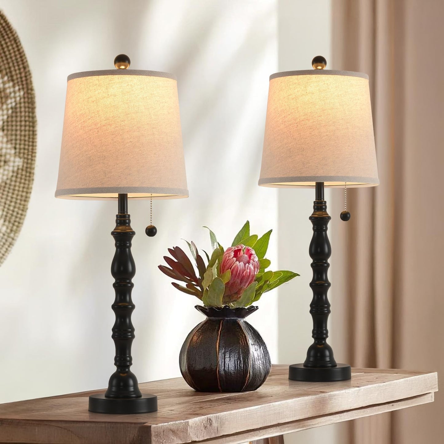 Terpsichore Lamps Set of 2 Modern Farmhouse Table Lamp Bedside Reading Lamps Living Room End Tables Set Lamps for Night Stands Bedroom Night Lamp,High 26.25 Inch, (Black, High 26.25 inches)