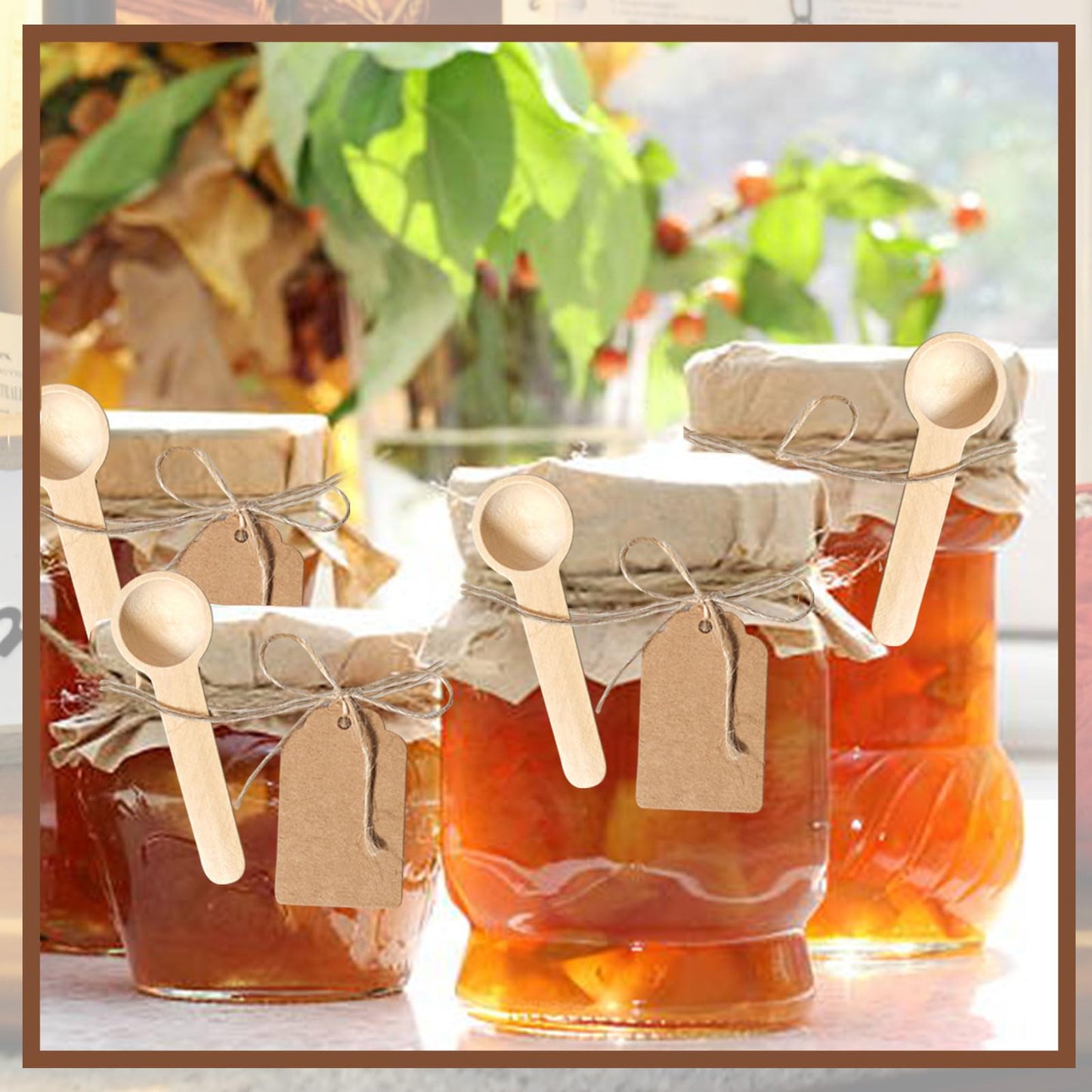 120 Sets 3 Inch Mini Wooden Spoons with 120 Pcs Tags and 2 roll of Twine Rope Spice Jars Wood Spoons Disposable Small Spoons Wooden Spoons Honey Sugar Cooking Oil Tea Coffee Kitchen