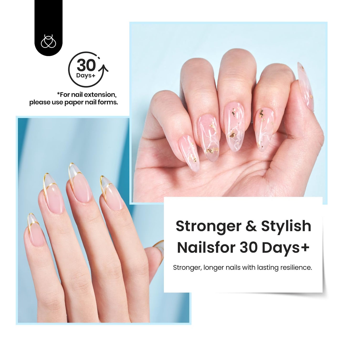 Beetles Builder Gel Set,3 Pcs 8 in 1 Nail Strengthening Apex Building Extension for Beginner DIY Salon at Home,Clear Builder Nail for Nails with Base and Top Coat Gel,UV & LED Lamp Needed