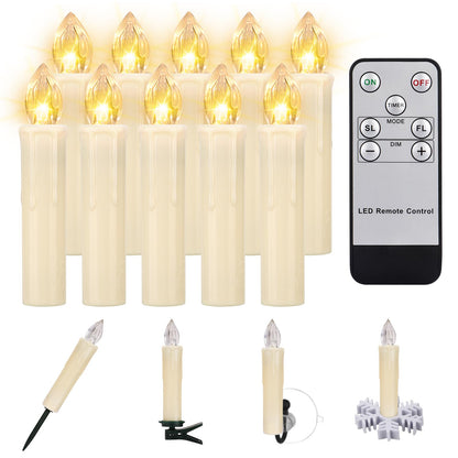 10 PCS LED Window Flameless Taper Candle, Battery Operated Christmas Tree Candle Lights with Remote Timer, Flickering Tree Candles Ideal for Christmas Garden Wedding Birthday Party Decoration
