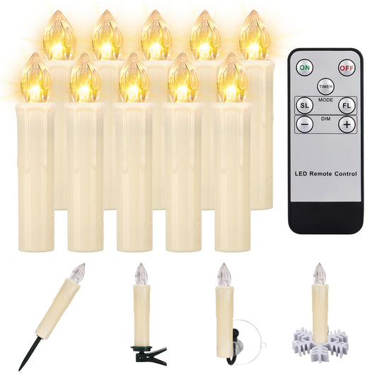10 PCS LED Window Flameless Taper Candle, Battery Operated Christmas Tree Candle Lights with Remote Timer, Flickering Tree Candles Ideal for Christmas Garden Wedding Birthday Party Decoration