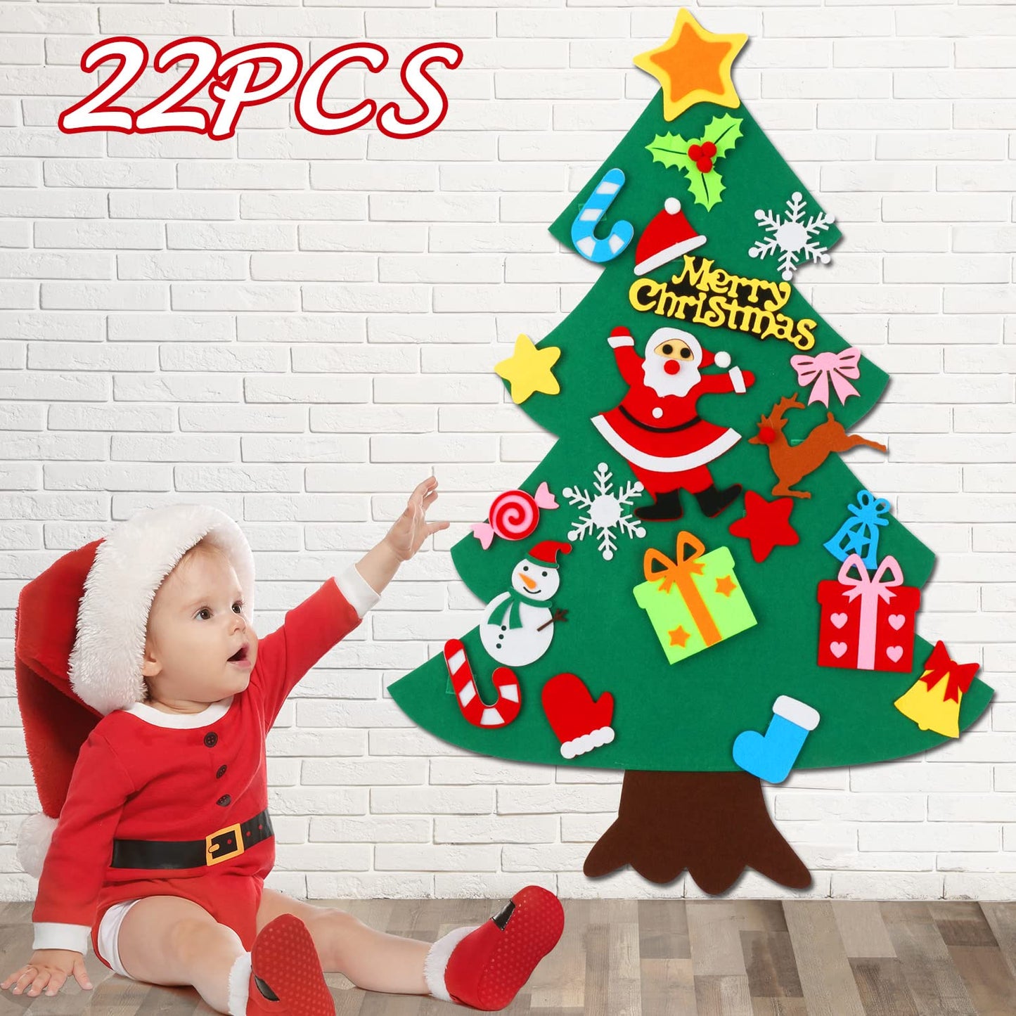 CASA CLAUSI Felt Christmas Tree for Kids DIY Christmas Decorations 2.6ft Xmas Gifts Ideas Kids Party Supplies Home Door Hanging Decor 22 Pcs
