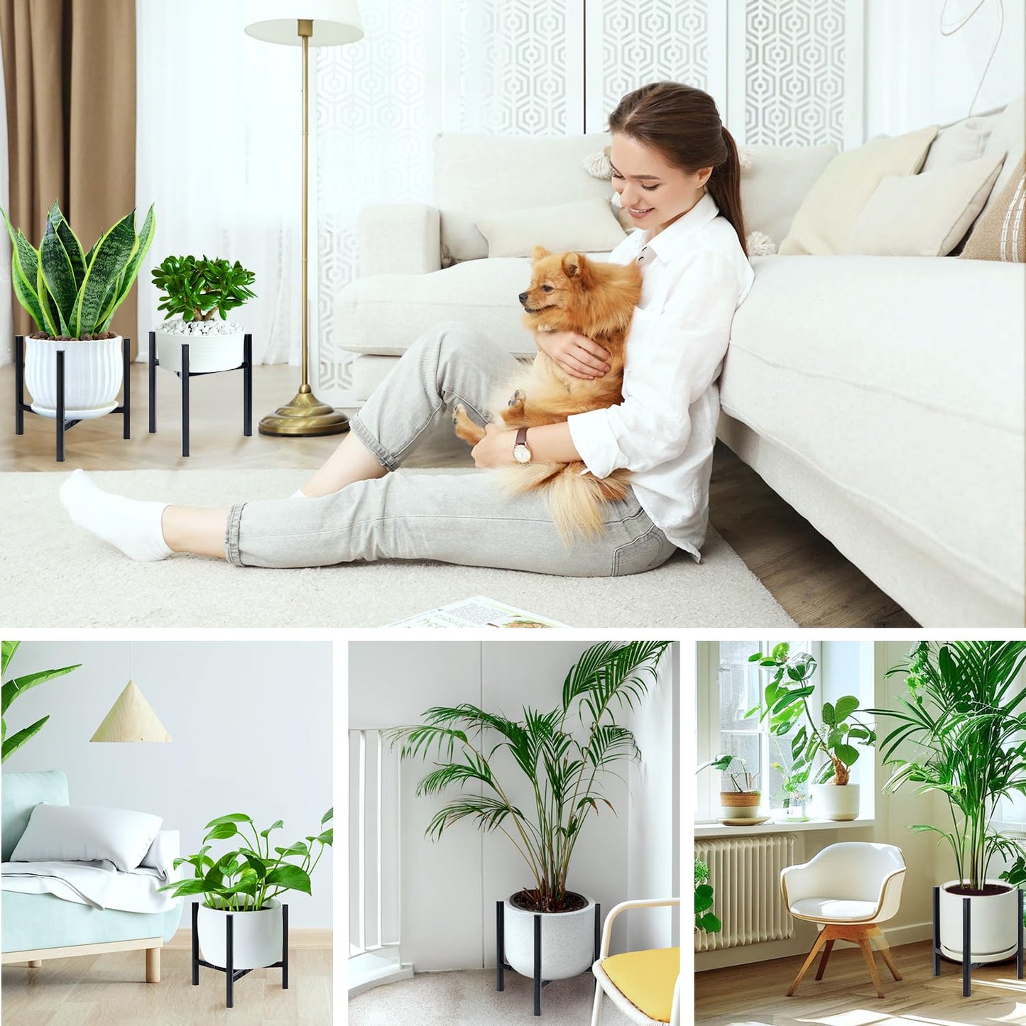 Airpark Plant Stand Indoor Adjustable, Metal Modern Plant Stand, Heavy Duty Stable Plant, Fit 8-12 inch Pots, Number of Items-2, Color-Black (Pot & Plant Not Included)