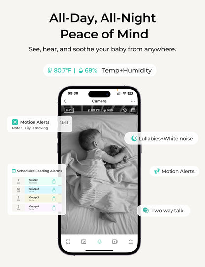Dr.Care VistaView Lite Smart WiFi Baby Monitor - 4” 720P Split Screen & 1080P Camera App Control, Motion Alerts, HD Night Vision, 3000mAh Battery, 2-Way Talk, Multi-User, Triple Security, 1000ft Range