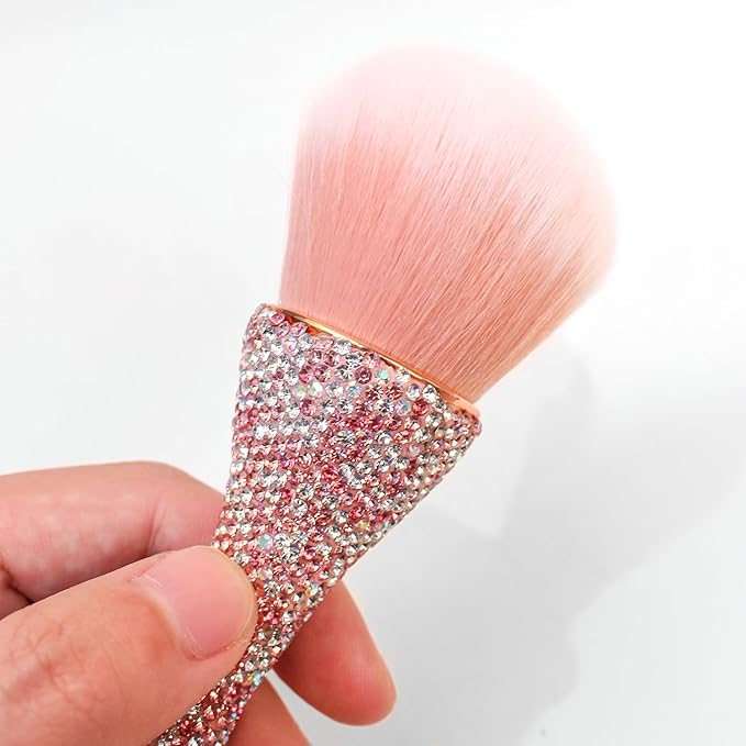 WOKOTO 1pcs Pink Shiny Rhinestone Nail Art Dust Brushes