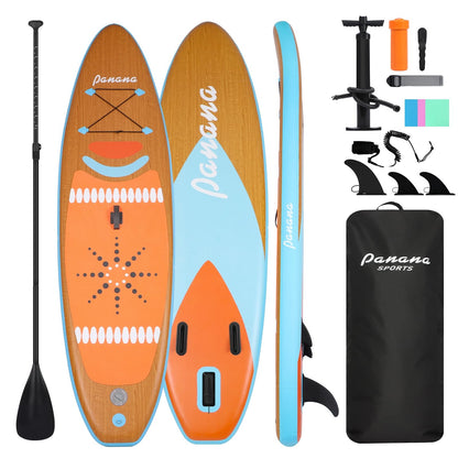 Panana Inflatable Stand Up Paddle Board 10' x 30'' x 6'' iSUP with Accessories Kit, Non-Slip Deck Paddleboard for Adults Beginners Youth, Includes Paddle Pump Fins Leash Backpack