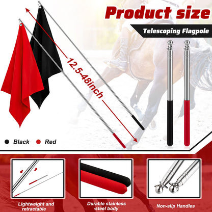 Sunnyray 48" Horse Training Flag Horse Training Equipment with 4 Feet Replacement Flags and Telescopic Handheld Flagpoles, Red, Black