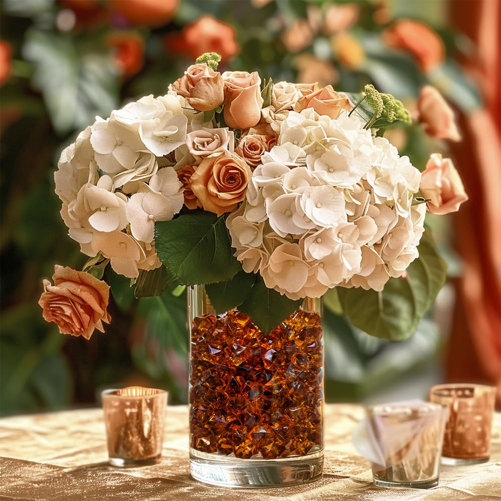 HappyFiller 700 PCS Pack Dark Amber Fake Ice Rocks Small Crystal Cube Stones Fake Diamonds for Vase Fillers,Resin Arts Crafts,Home Accents Floral Decor,Table Scatters,Photo Props