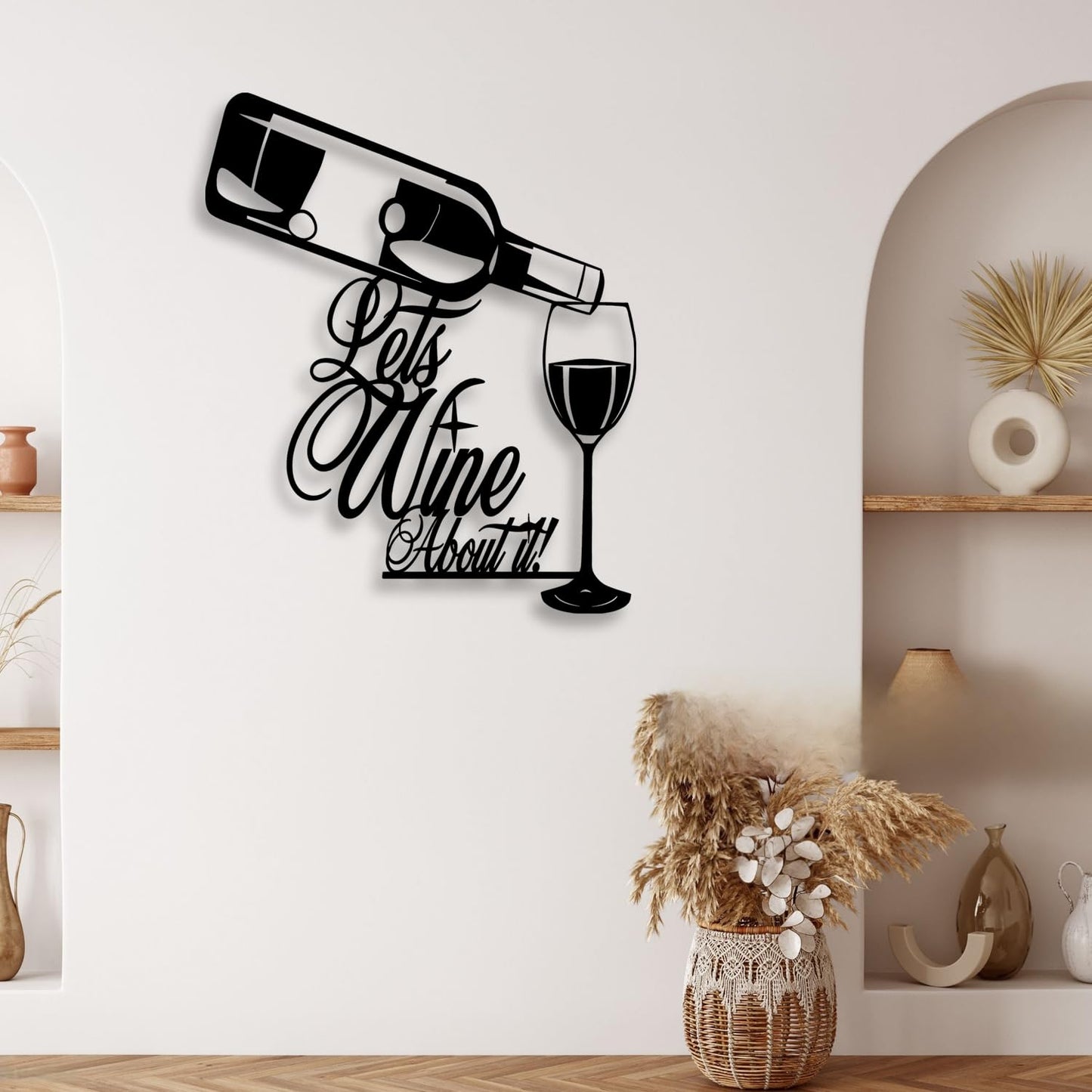 LIYOUYA Wine Bottle Glass Metal Wall Decor - Wine Logo Decor Black Wall Art Home Decor for Living Room, Dining Room, Bar (Black)