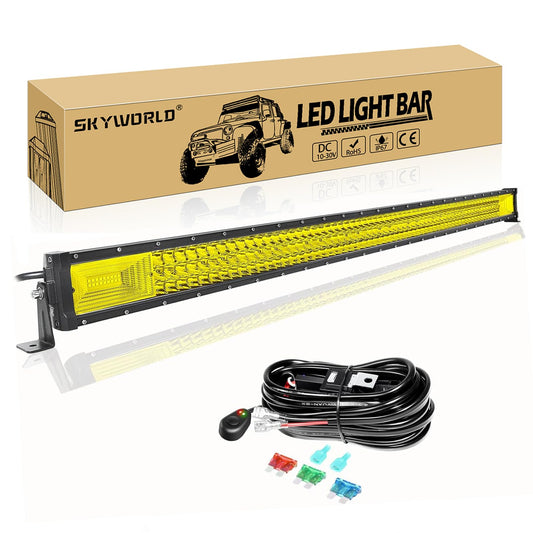 SKYWORLD Yellow 52 inch Straight Led Light Bar 675W Spot Flood Combo Off-Road Lights Bars Fog Lamp IP67 Waterproof Work Lights Bar for Trucks UTV ATV Boat Trailer Driving Lamp 4000K