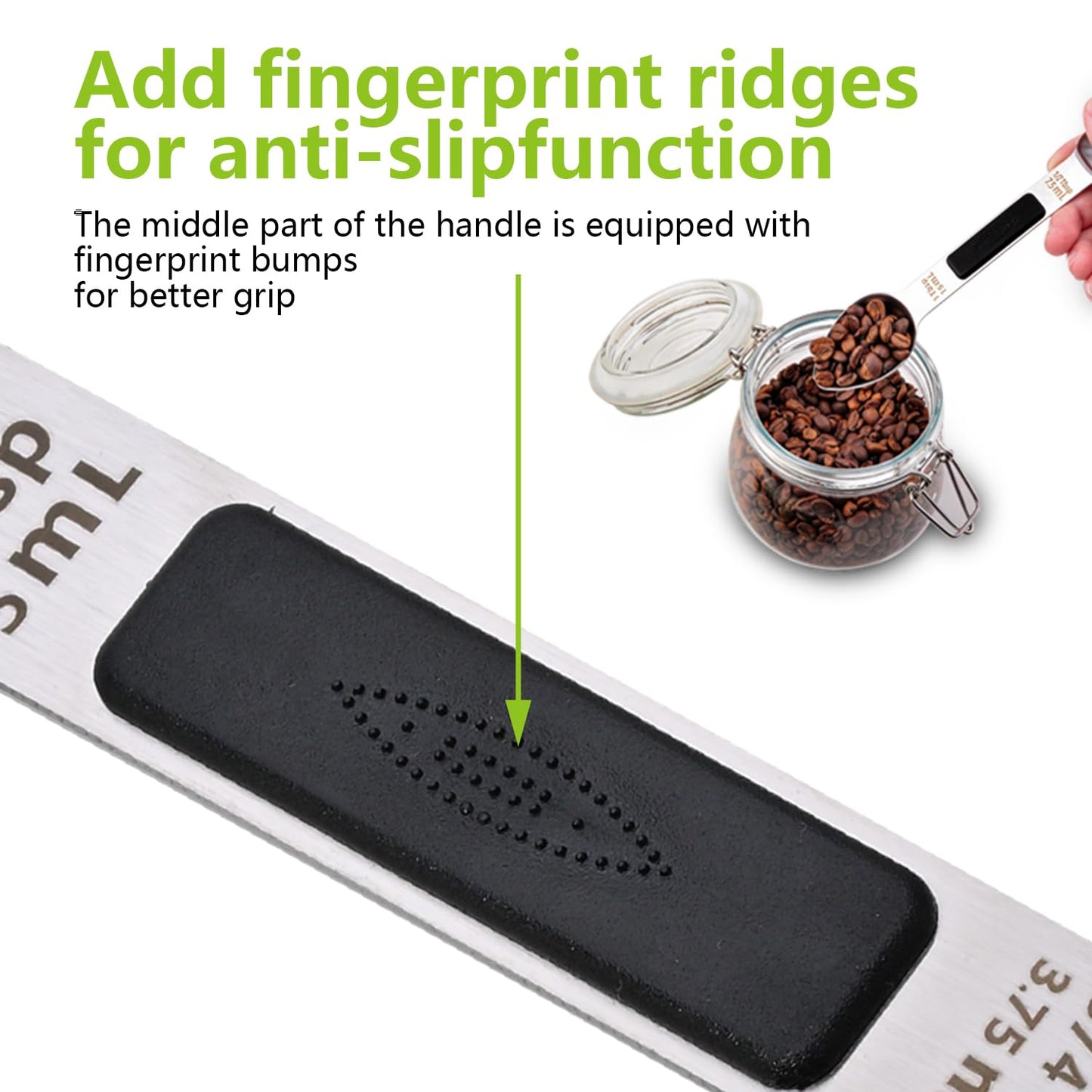 Stainless Steel Magnetic Measuring Spoons Set, Heavy Duty Metal Kitchen Gadgets for Baking & Cooking, Fits in Most Kitchen Spice Jars, Set of 4 with Leveler (Black)