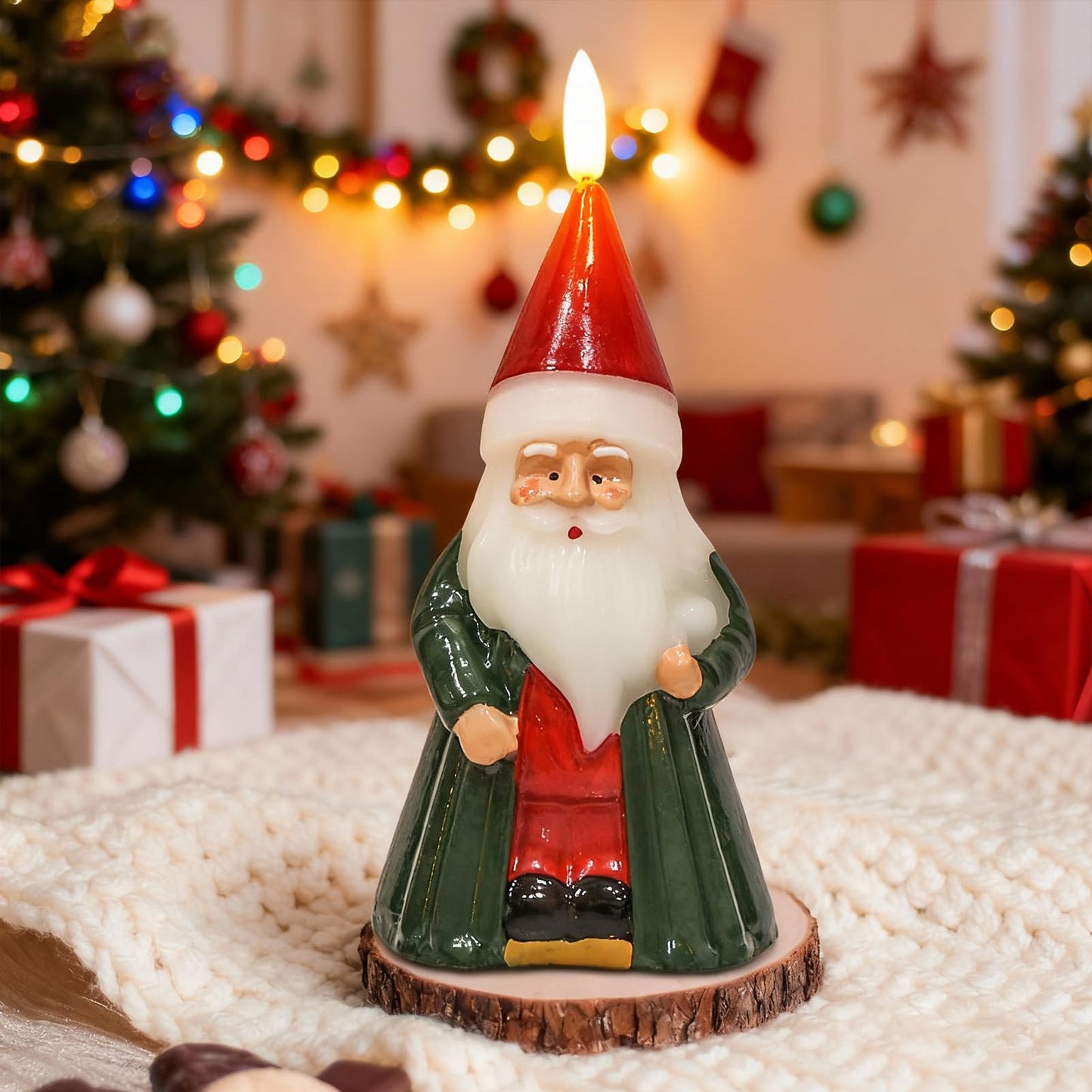 KunSwenn Santa Claus Christmas Flameless Candles with 6 Hour Timer, Christmas Candles Battery Operated Hand Carved LED Flickering Candle with 3D Wick for Home Holiday Xmas Decorations