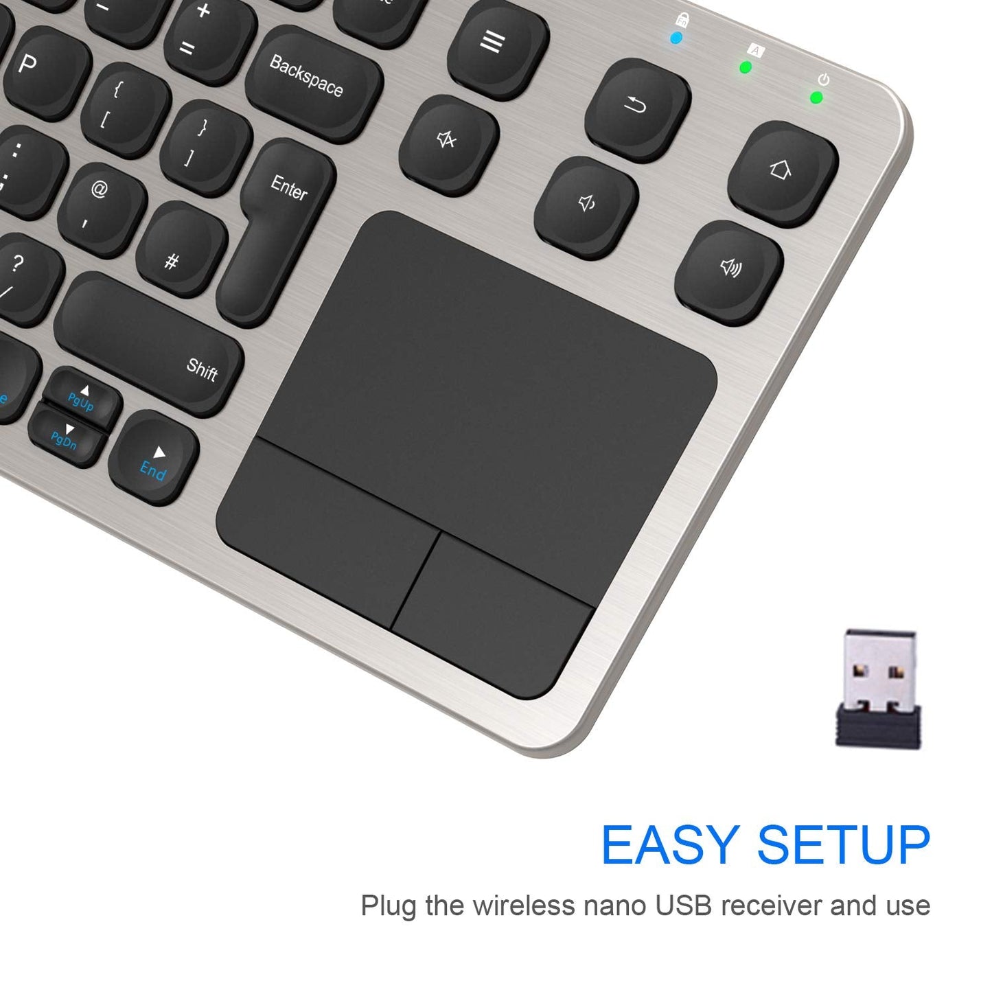 Arteck 2.4G Wireless Touch TV Keyboard with Easy Media Control and Built-In Touchpad Solid Stainless Steel Ultra Compact Full Size QWERTY UK Layout Keyboard for TV-Connected Computer, Smart TV, HTPC