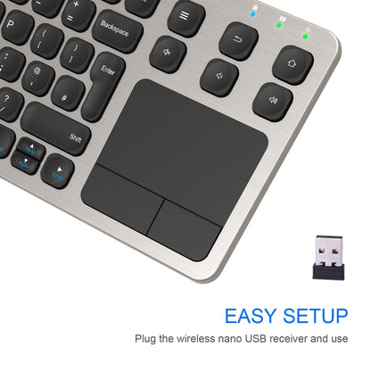 Arteck 2.4G Wireless Touch TV Keyboard with Easy Media Control and Built-In Touchpad Solid Stainless Steel Ultra Compact Full Size QWERTY UK Layout Keyboard for TV-Connected Computer, Smart TV, HTPC
