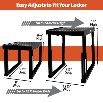 Piffny Locker Organizer Shelf， Adjustable Width and Height, Ideal Locker for School, Office, and Gym Lockers (Black 2 Pack), PLKSLF01