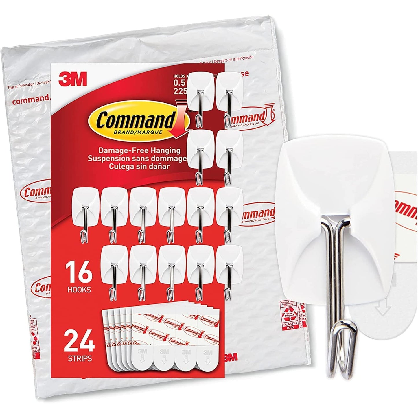 Command Small Wire Toggle Hooks, 16 Hooks and 24 Command Strips, Damage-Free Hanging Wall Hooks with Adhesive Strips, Adhesive Hooks for Hanging Christmas Decorations, Holds up to 0.5 lb
