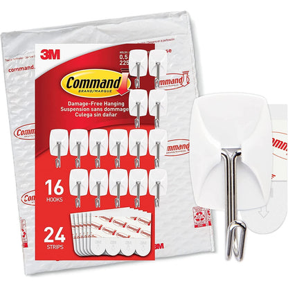 Command Small Wire Toggle Hooks, 16 Hooks and 24 Command Strips, Damage-Free Hanging Wall Hooks with Adhesive Strips, Adhesive Hooks for Hanging Christmas Decorations, Holds up to 0.5 lb