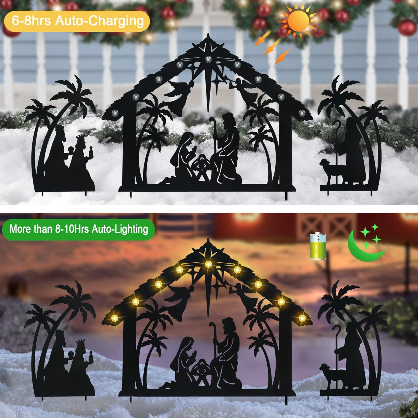 Hokfirm Solar Nativity Scene Outdoor,3Pack Lighted Outdoor Christmas Decorations,Metal Silhouette Nativity Set Outside for Yard Garden Stake